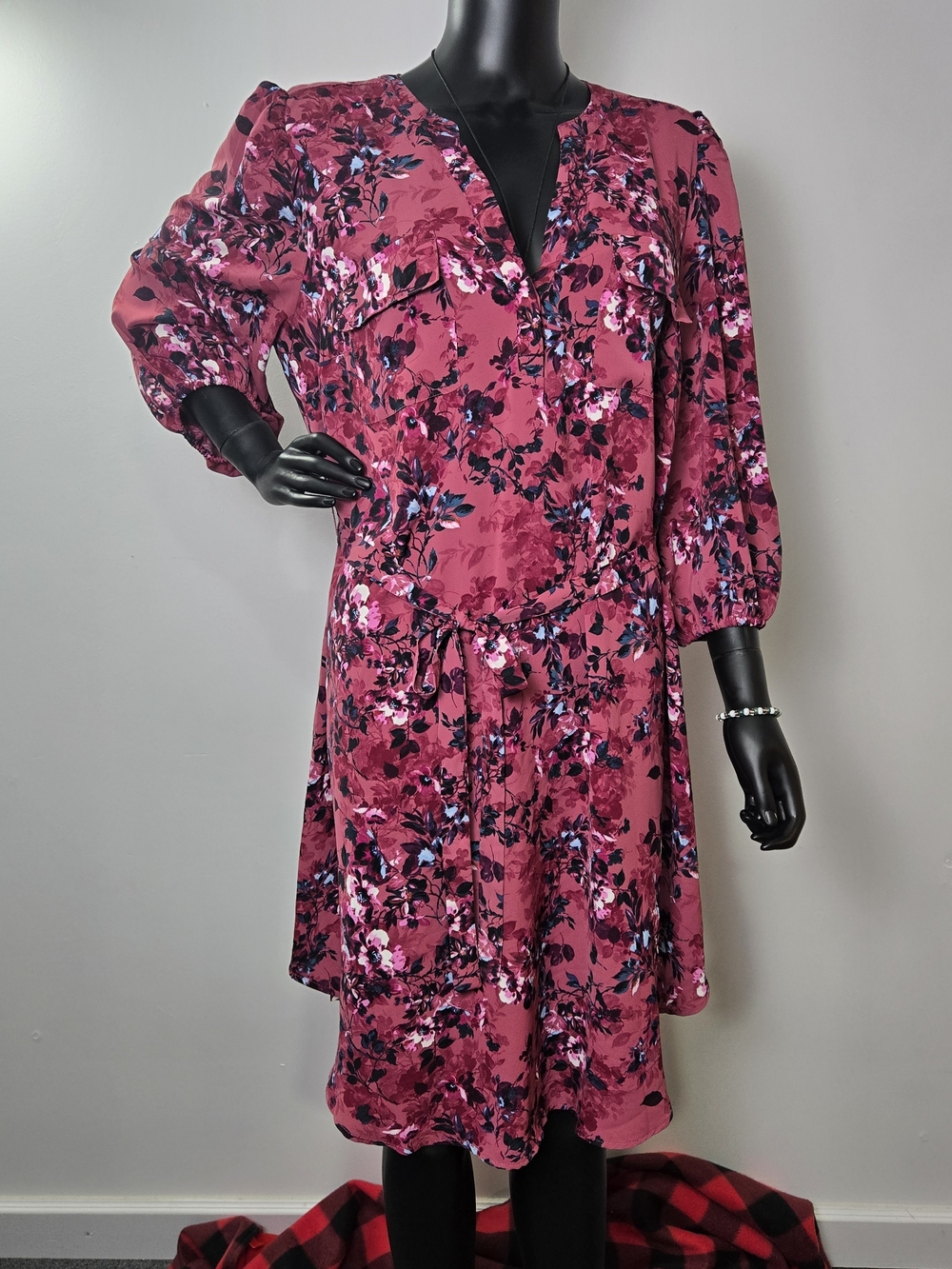 torrid Rose Pink Floral V-Neck Long Sleeve Dress